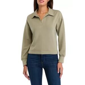 Magaschoni Collared Sweatshirt Size Large Olive Green Pullover Scuba Long Sleeve